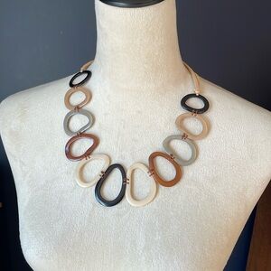 Boutique Brown Tan Gray Necklace with Leather Detail